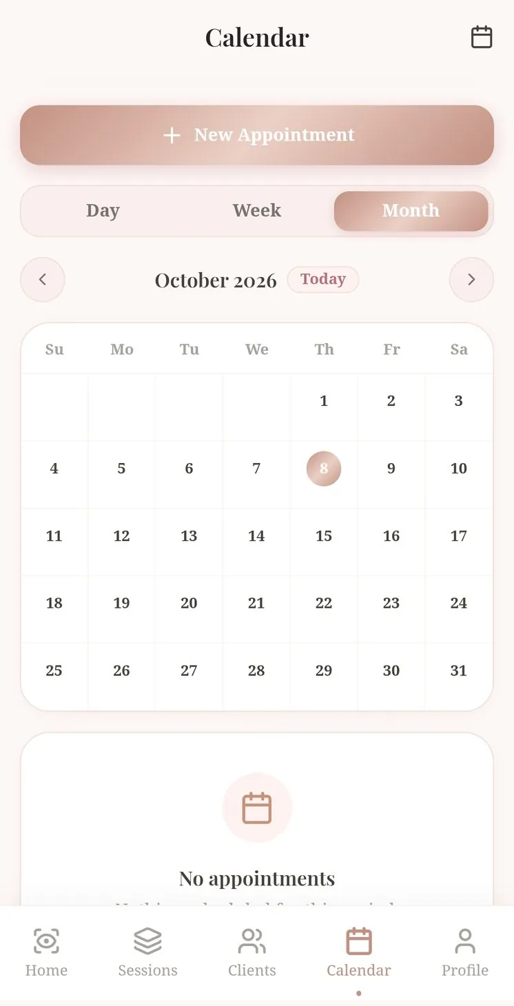 The stylist&rsquo;s calendar in Brissie, with New Appointment
