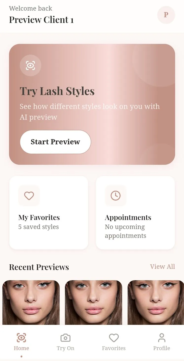 Client home screen in Brissie